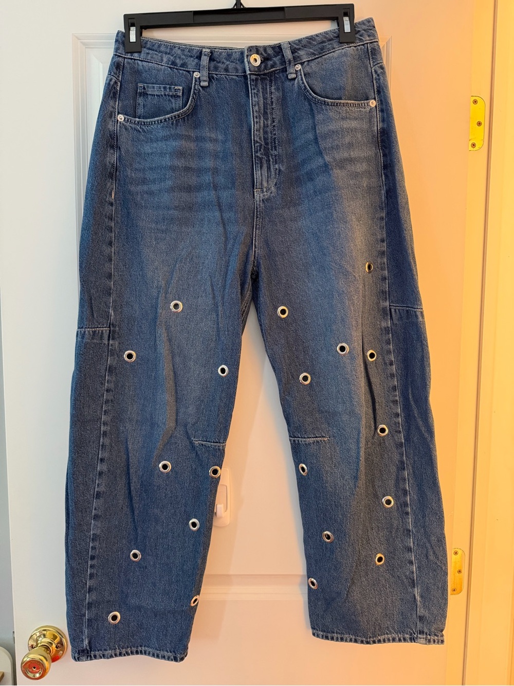 Rag & Bone Chase High Rise Barrel Jeans Lily Grommet Size 28 Blue